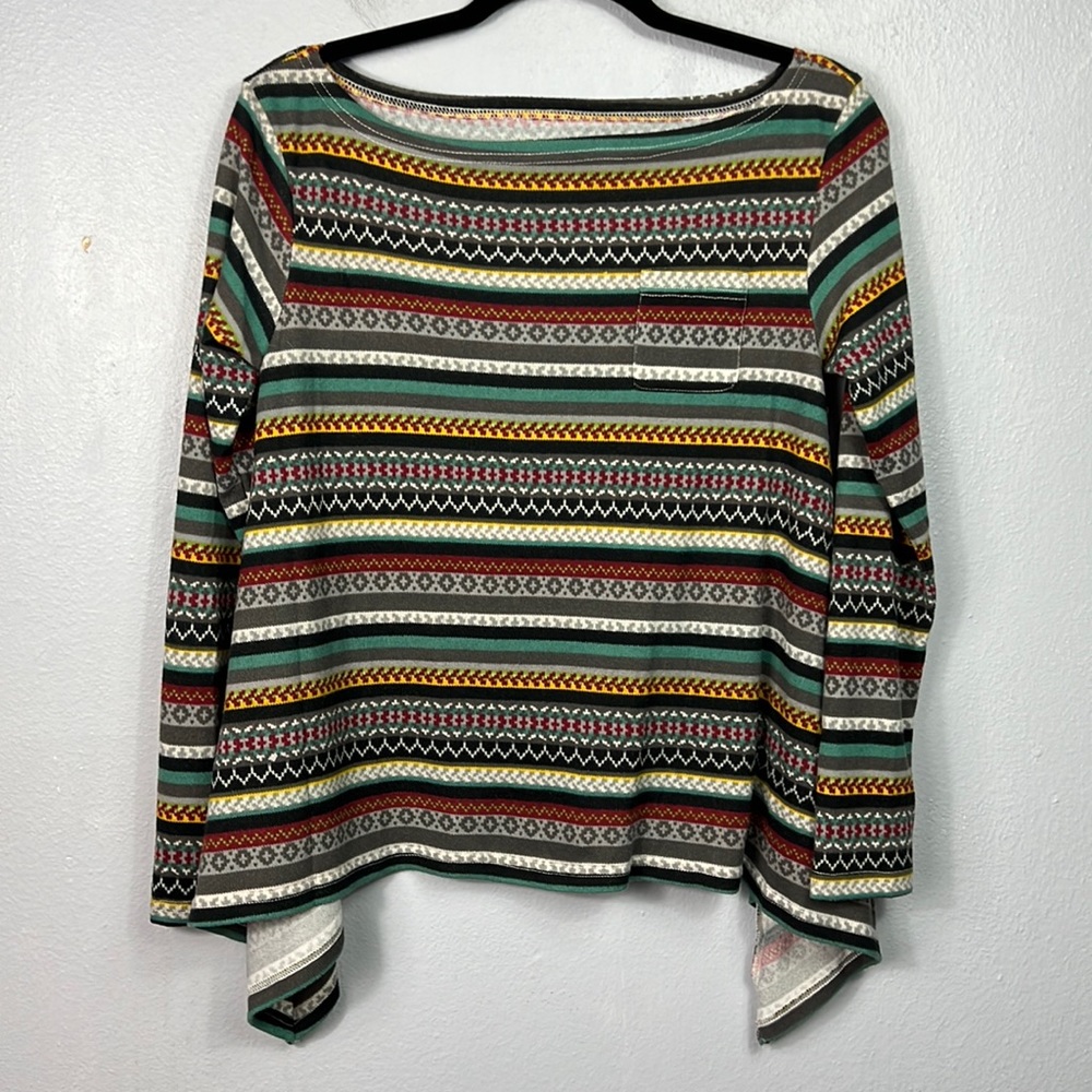 Double D Ranch Scoop Neck Stripe Sharkbite Hem Top XS